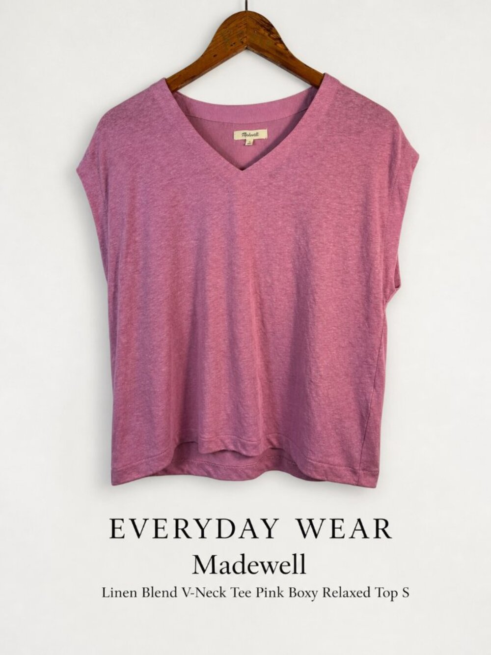 Madewell Linen Blend V-Neck Tee Pink Boxy Relaxed Top S